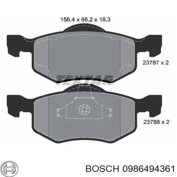 0986494361 Bosch колодки гальмівні передні, дискові