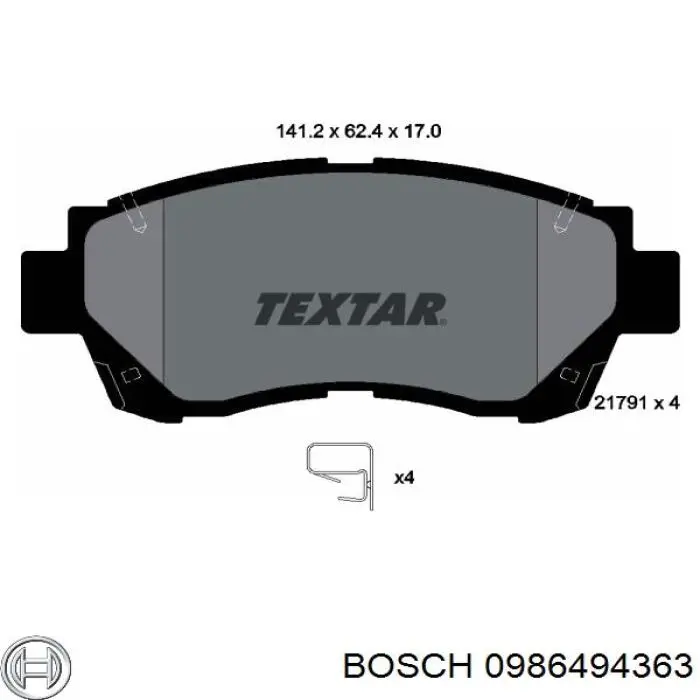 Гальмівні колодки Bosch 0986494363 ціна, від 25.66 USD
