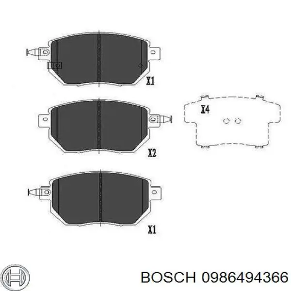 Купити 0986494366 Bosch Колодки гальмівні передні, дискові
