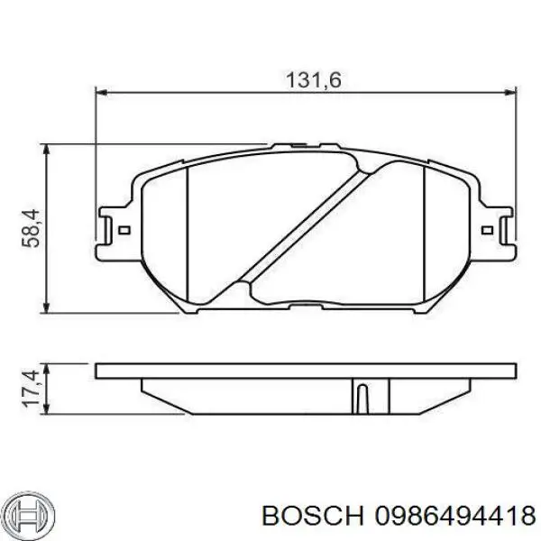 Колодки гальмівні передні, дискові 0986494418 Bosch