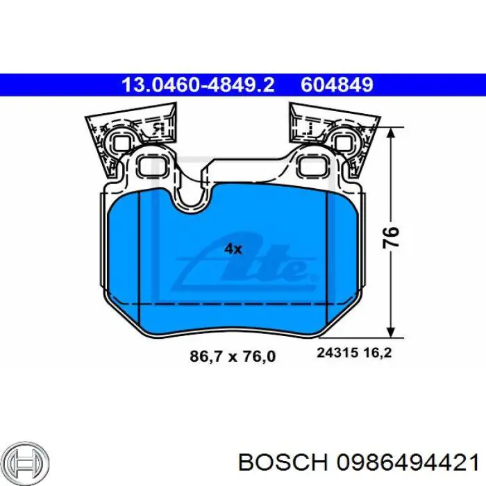 Купити 0986494421 Bosch Задні колодки
