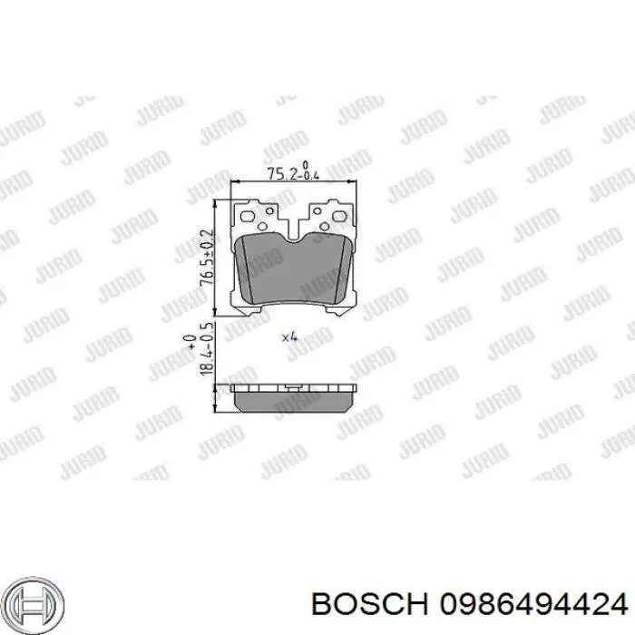 0986494424 Bosch Колодки гальмівні задні, дискові