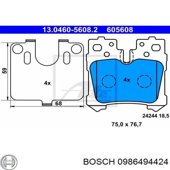 Задні гальмівні колодки 0986494424 Bosch