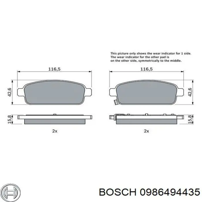 0986494435 Bosch колодки гальмові задні, дискові