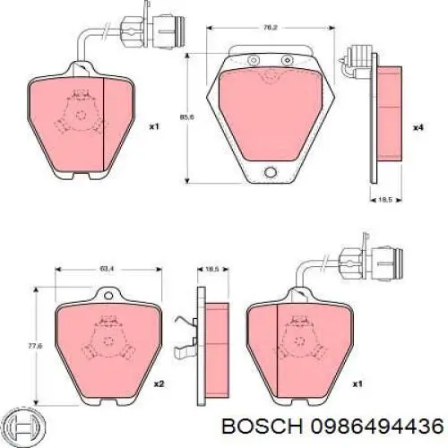 Купити 0986494436 Bosch Колодки гальмівні передні, дискові