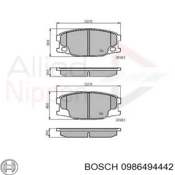 Купити 0986494442 Bosch Колодки гальмівні передні, дискові