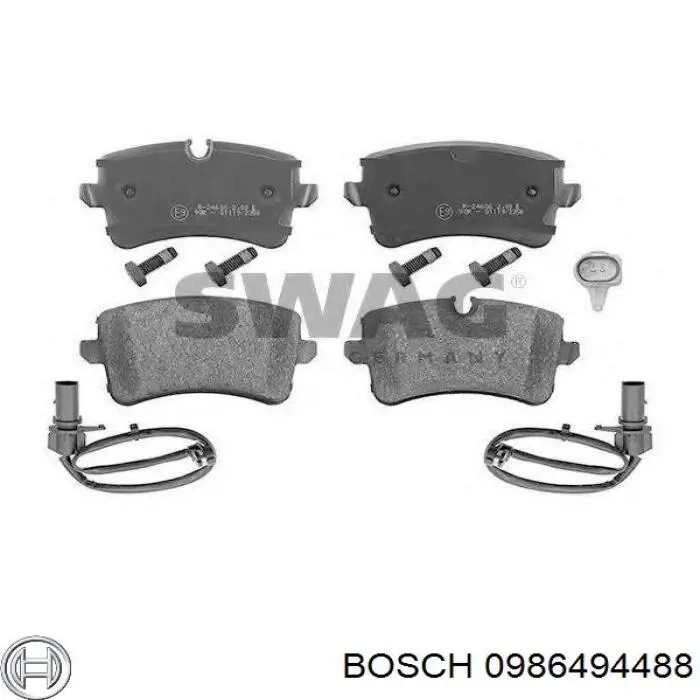 0986494488 Bosch колодки гальмові задні, дискові