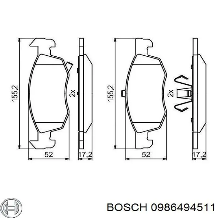 0986494511 Bosch колодки гальмівні передні, дискові