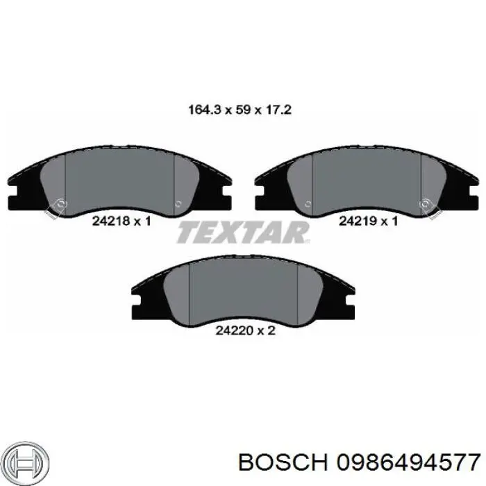 Гальмівні колодки Bosch 0986494577 ціна, від 24.39 USD