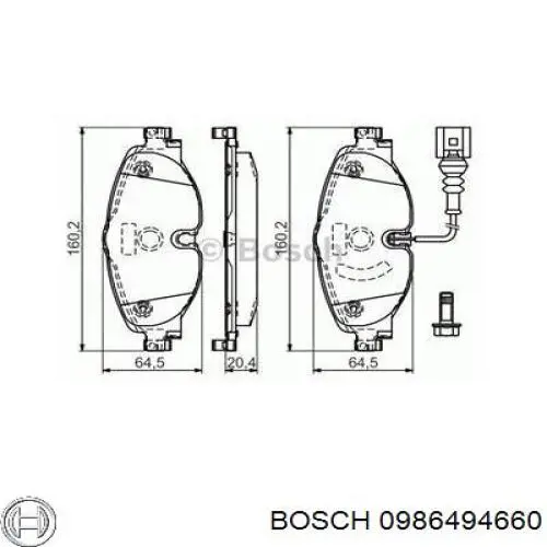 0986494660 Bosch колодки гальмівні передні, дискові