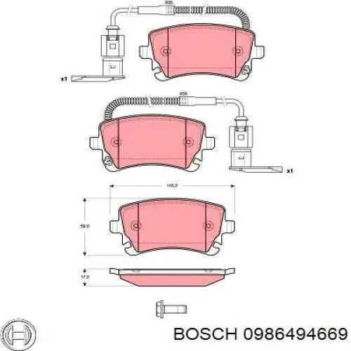 Задні гальмівні колодки 0986494669 Bosch