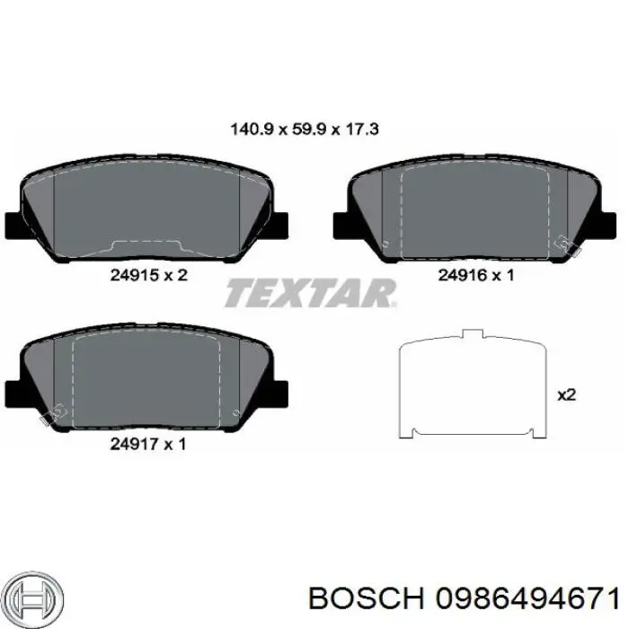 Купити 0986494671 Bosch Колодки гальмівні передні, дискові