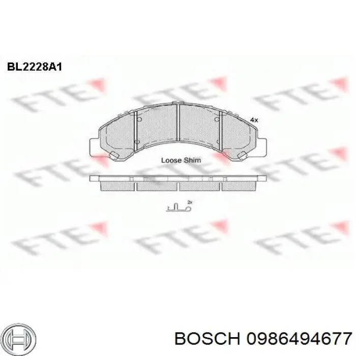 Задні гальмівні колодки 0986494677 Bosch