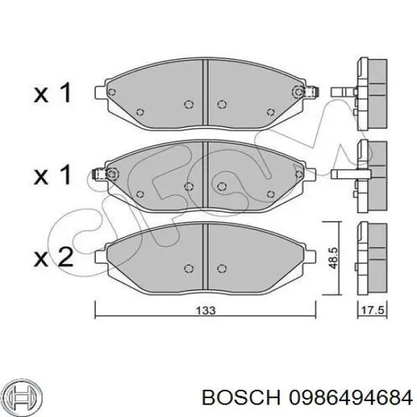 Колодки гальмівні передні, дискові 0986494684 Bosch