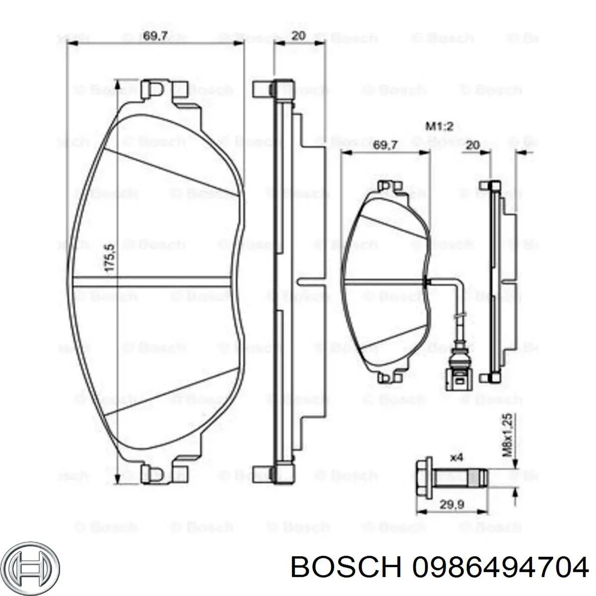 Колодки гальмівні передні, дискові 0986494704 Bosch