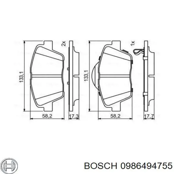 0986494755 Bosch колодки гальмівні передні, дискові