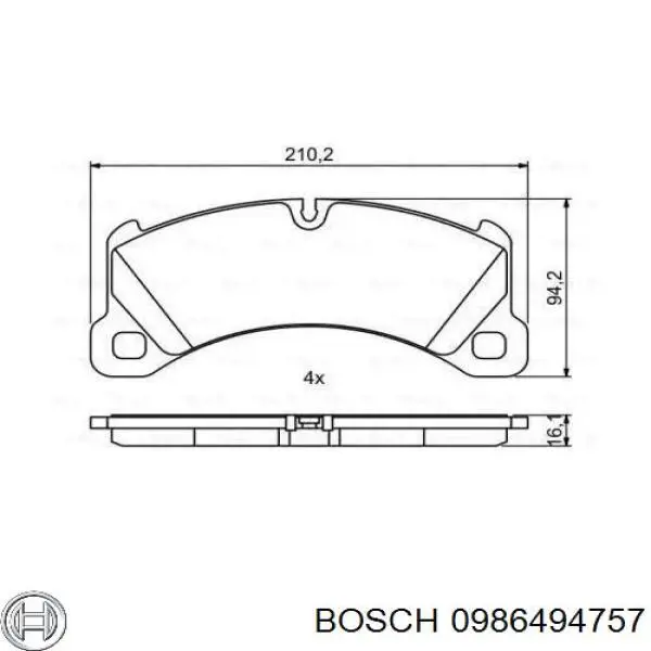 Колодки гальмівні передні, дискові 0986494757 Bosch