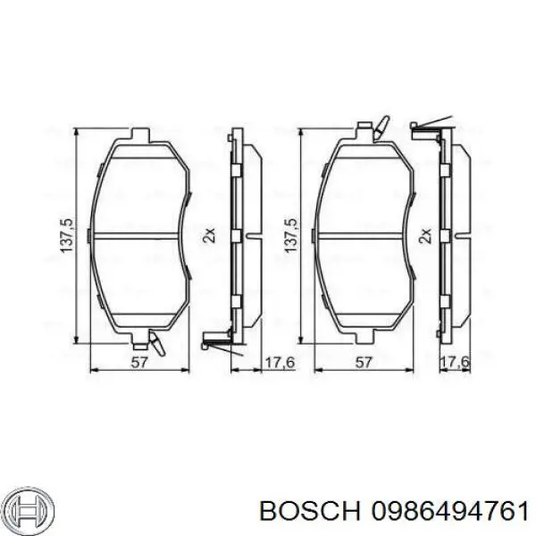 0986494761 Bosch колодки гальмівні передні, дискові