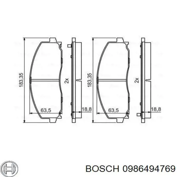 Колодки гальмівні передні, дискові 0986494769 Bosch