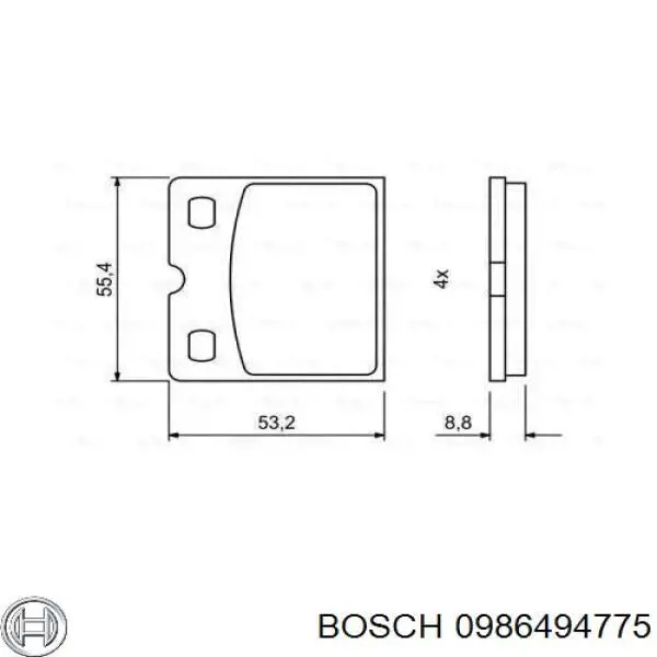 0986494775 Bosch колодки гальмові задні, дискові