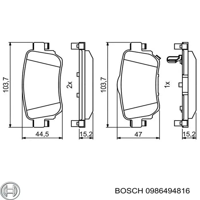 0986494816 Bosch колодки гальмові задні, дискові