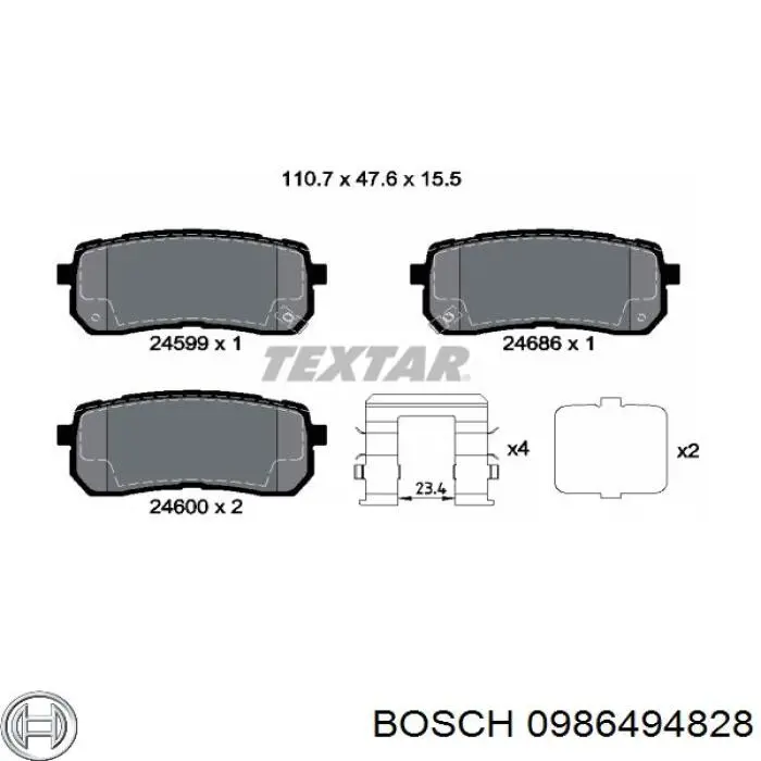 Задні гальмівні колодки 0986494828 Bosch