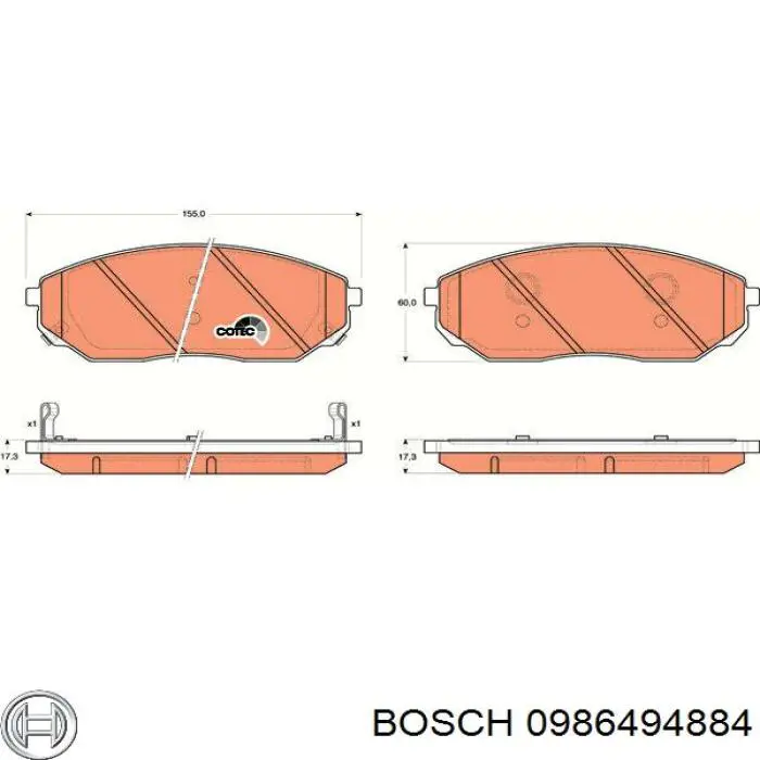 Передні тормозні колодки 0986494884 Bosch