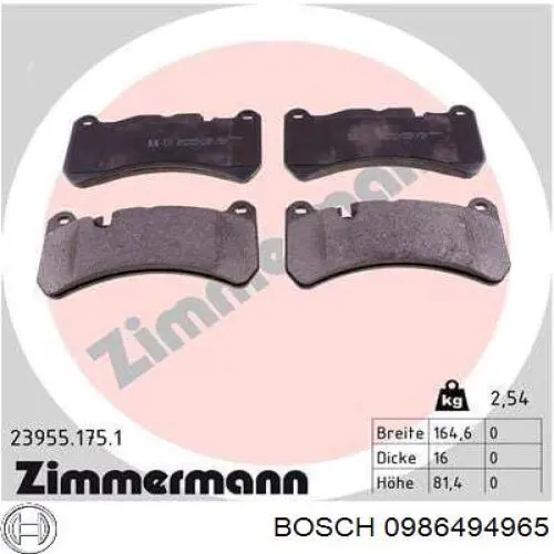 Передні тормозні колодки 0986494965 Bosch