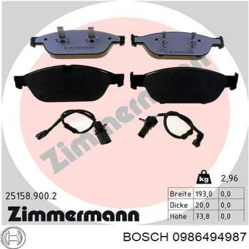 Купити 0986494987 Bosch Колодки гальмівні передні, дискові