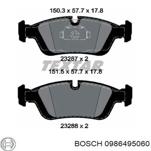 Колодки гальмівні передні, дискові 0986495060 Bosch