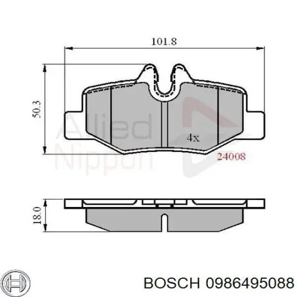 0986495088 Bosch Колодки гальмівні задні, дискові