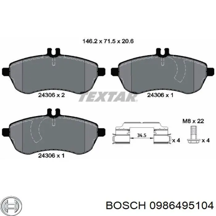 Гальмівні колодки Bosch 0986495104 ціна, від 35.91 USD