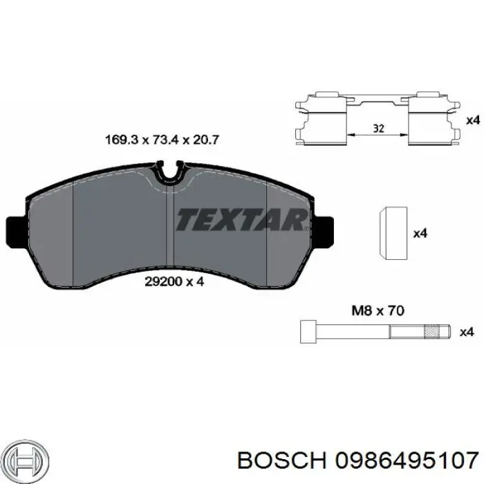 0986495107 Bosch колодки гальмівні передні, дискові
