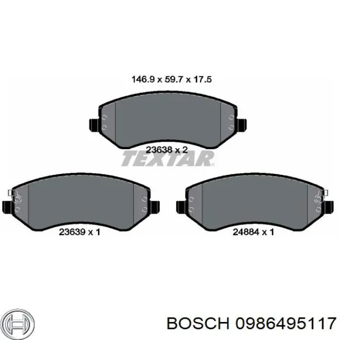 Колодки гальмівні передні, дискові 0986495117 Bosch