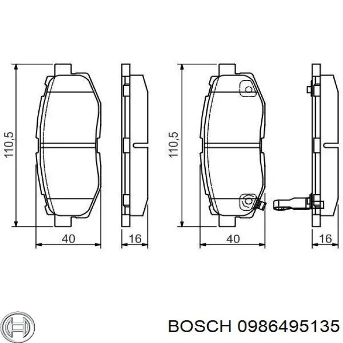 0986495135 Bosch колодки гальмові задні, дискові