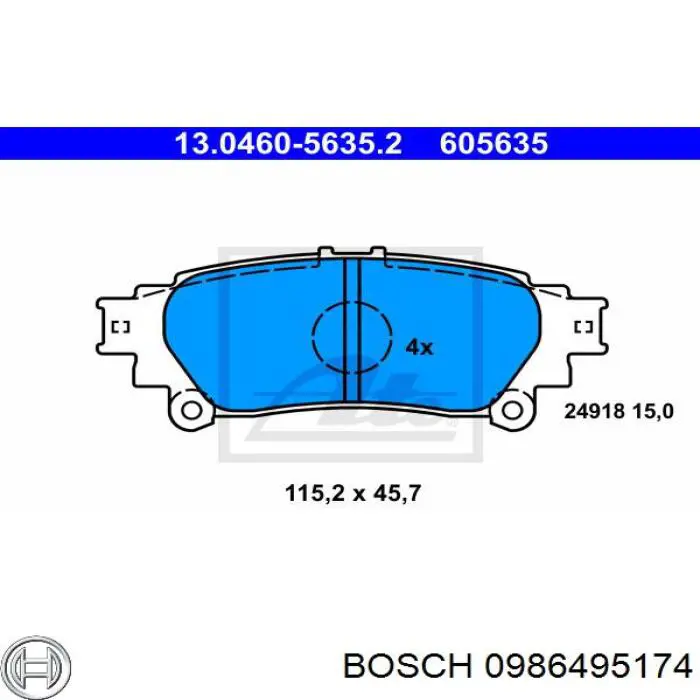 Задні гальмівні колодки 0986495174 Bosch