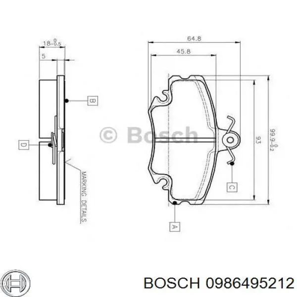 Купити 0986495212 Bosch Колодки гальмівні передні, дискові