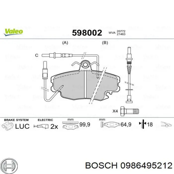 Передні тормозні колодки 0986495212 Bosch