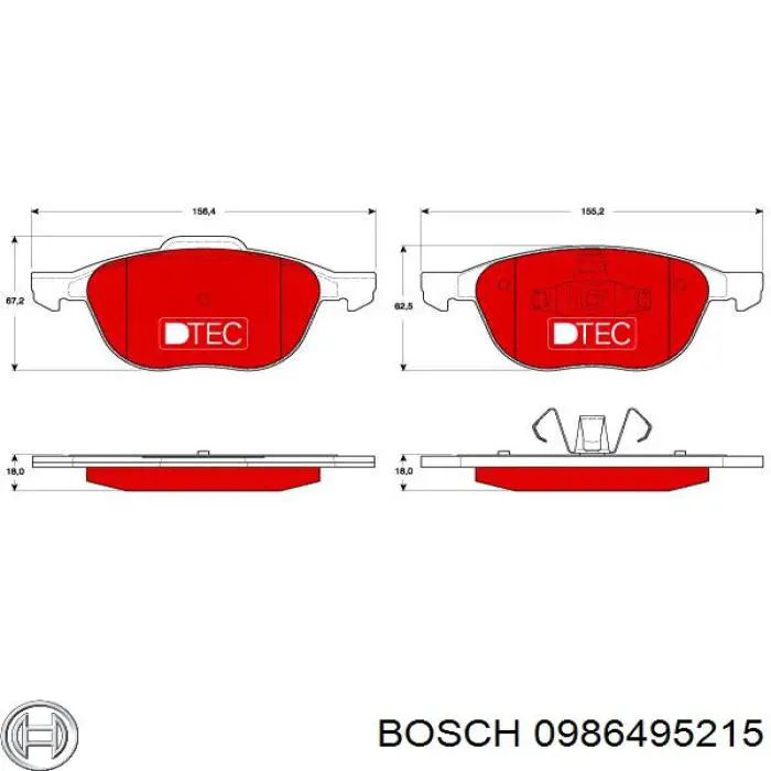 0986495215 Bosch колодки гальмівні передні, дискові