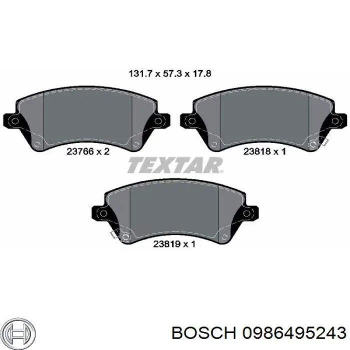 Гальмівні колодки Bosch 0986495243 ціна, від 24.78 USD