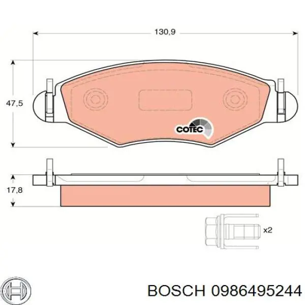 0986495244 Bosch колодки гальмівні передні, дискові