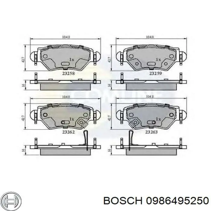 Задні гальмівні колодки 0986495250 Bosch