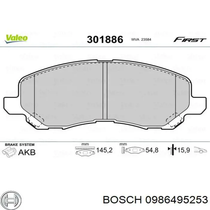 Купити 0986495253 Bosch Колодки гальмівні передні, дискові