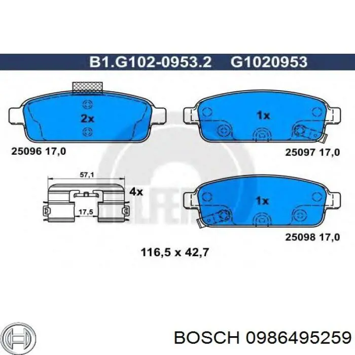 Купити 0986495259 Bosch Задні колодки