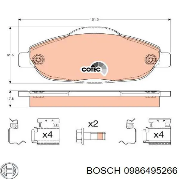 0986495266 Bosch колодки гальмівні передні, дискові