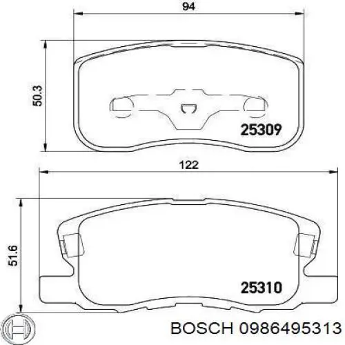 Передні тормозні колодки 0986495313 Bosch