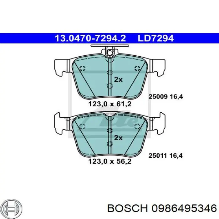 0986495346 Bosch колодки гальмові задні, дискові