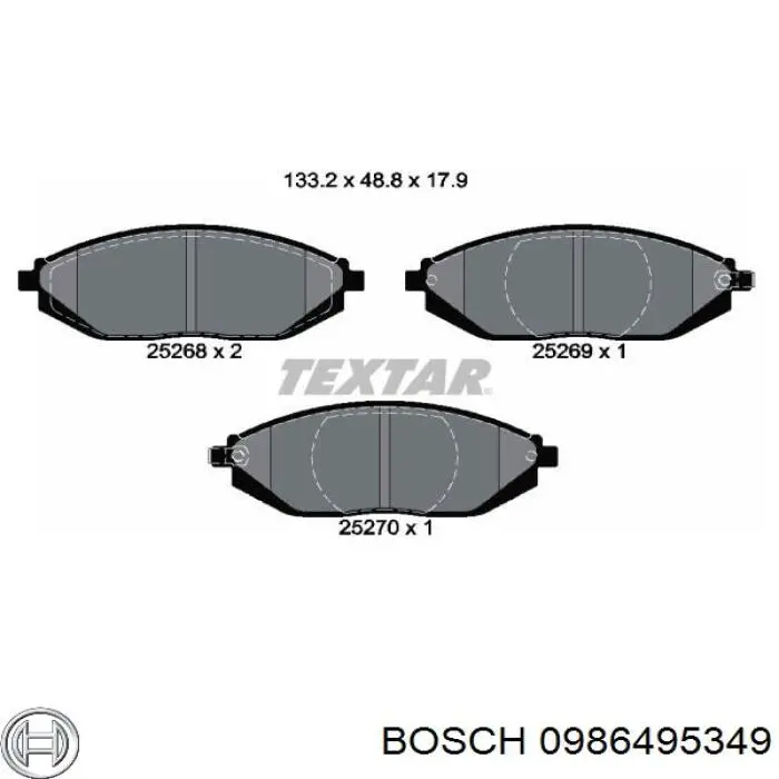 Колодки гальмівні передні, дискові 0986495349 Bosch