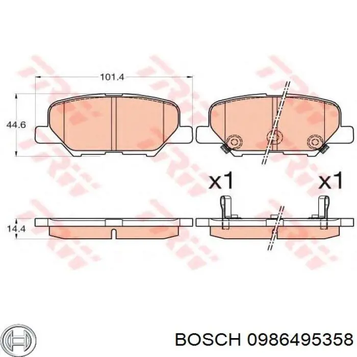 Задні гальмівні колодки 0986495358 Bosch