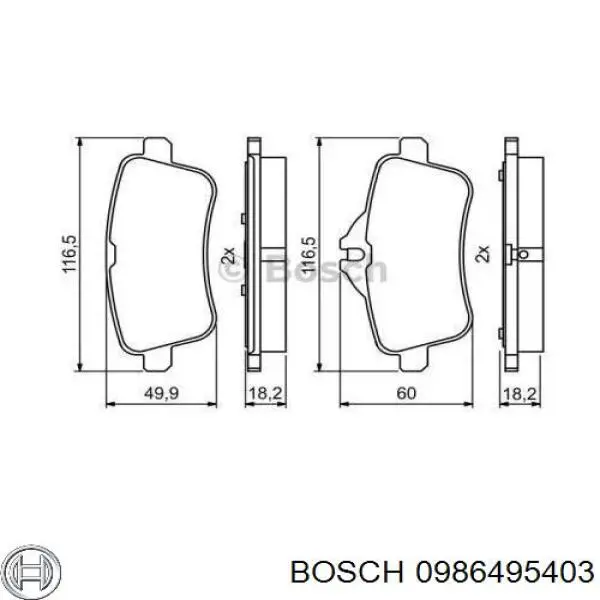 Задні гальмівні колодки Bosch 0986495403 ціна, від 64.15 USD